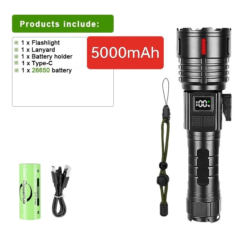 2024 1000000LM High Power Rechargeable LED Flashlight